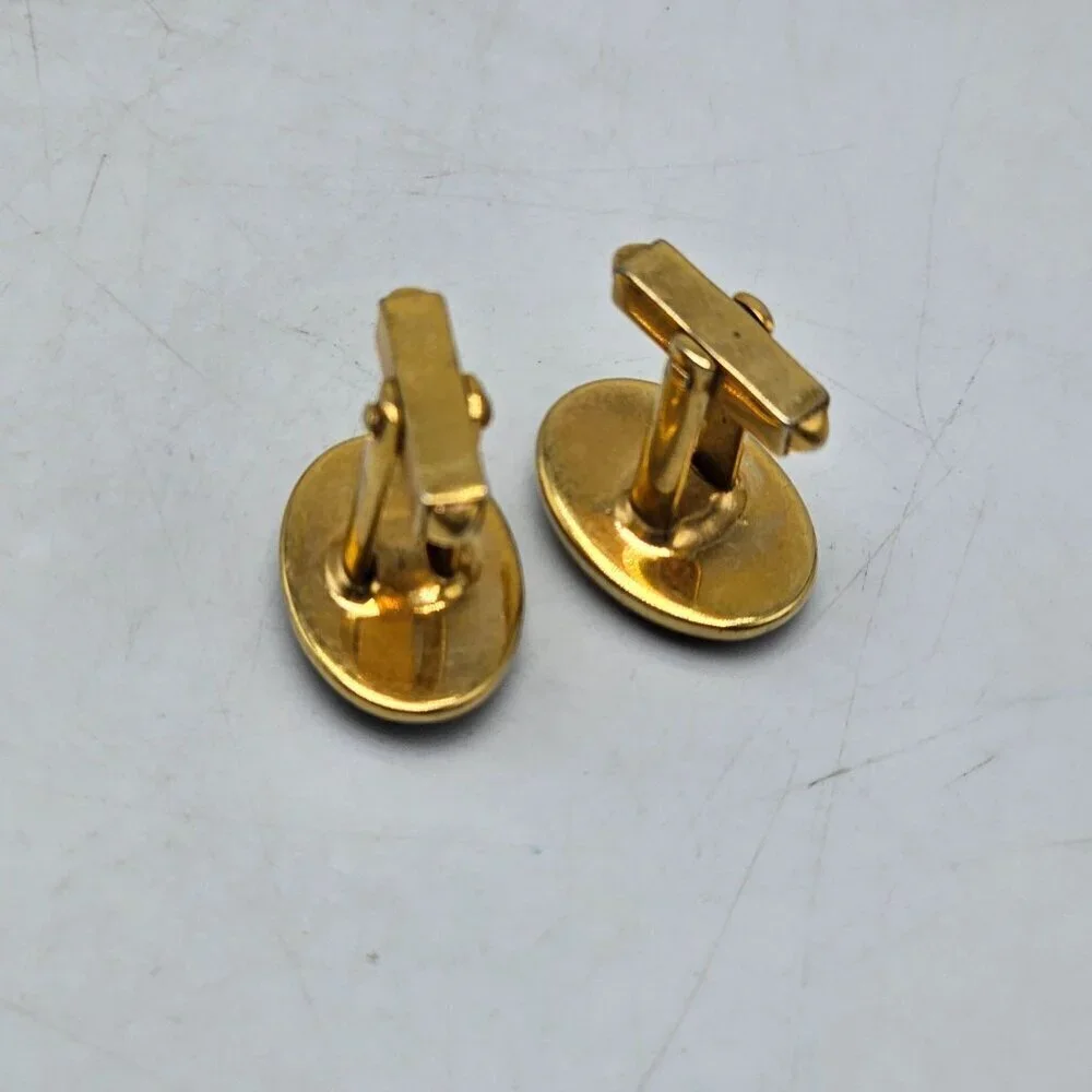 Vintage Roman Trojan Soldier Cufflinks Gold Brown Lucite 0.52 Inch Diameter